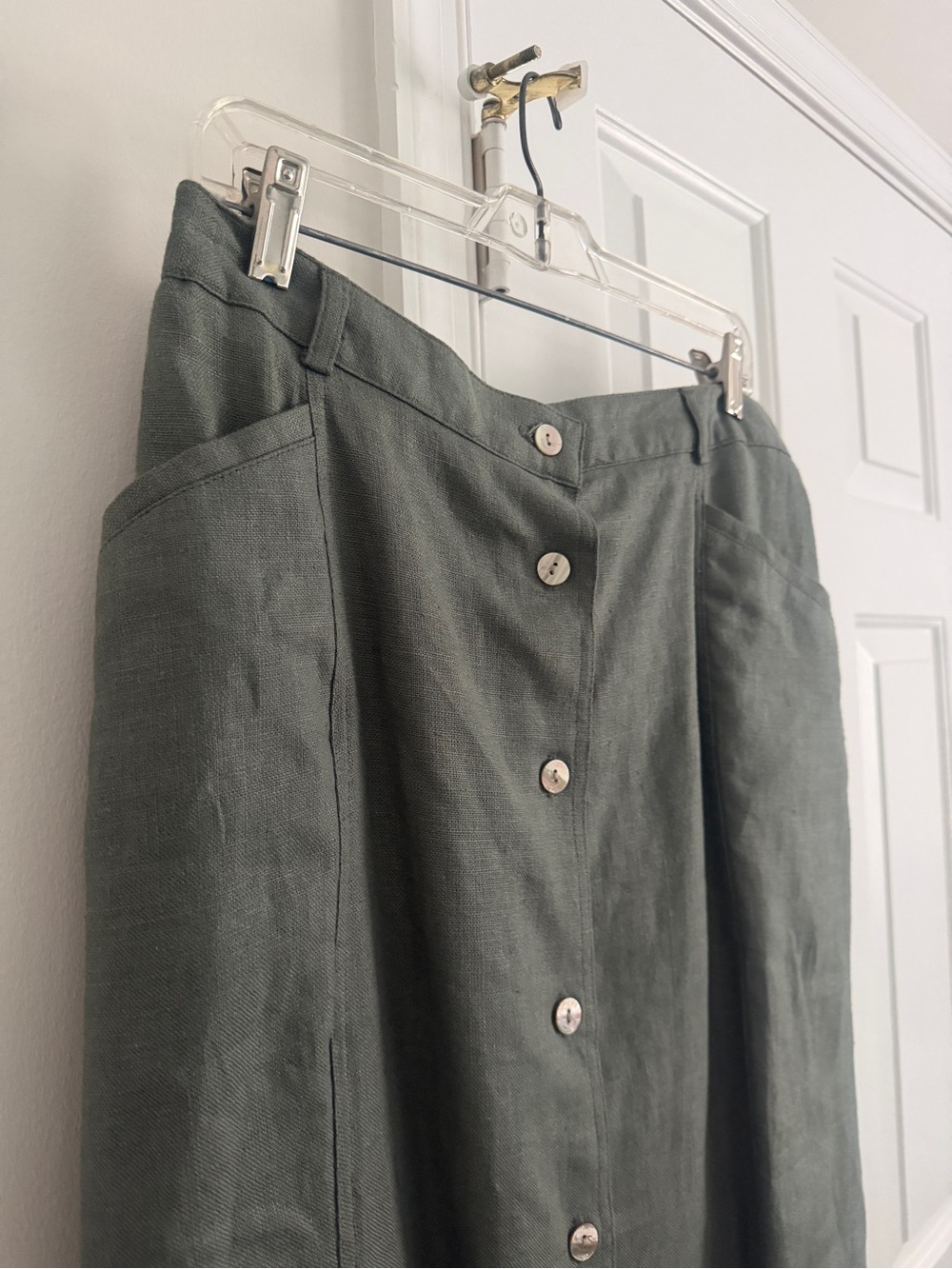 L.L. Bean Sage Green Linen Skirt with Button Front
